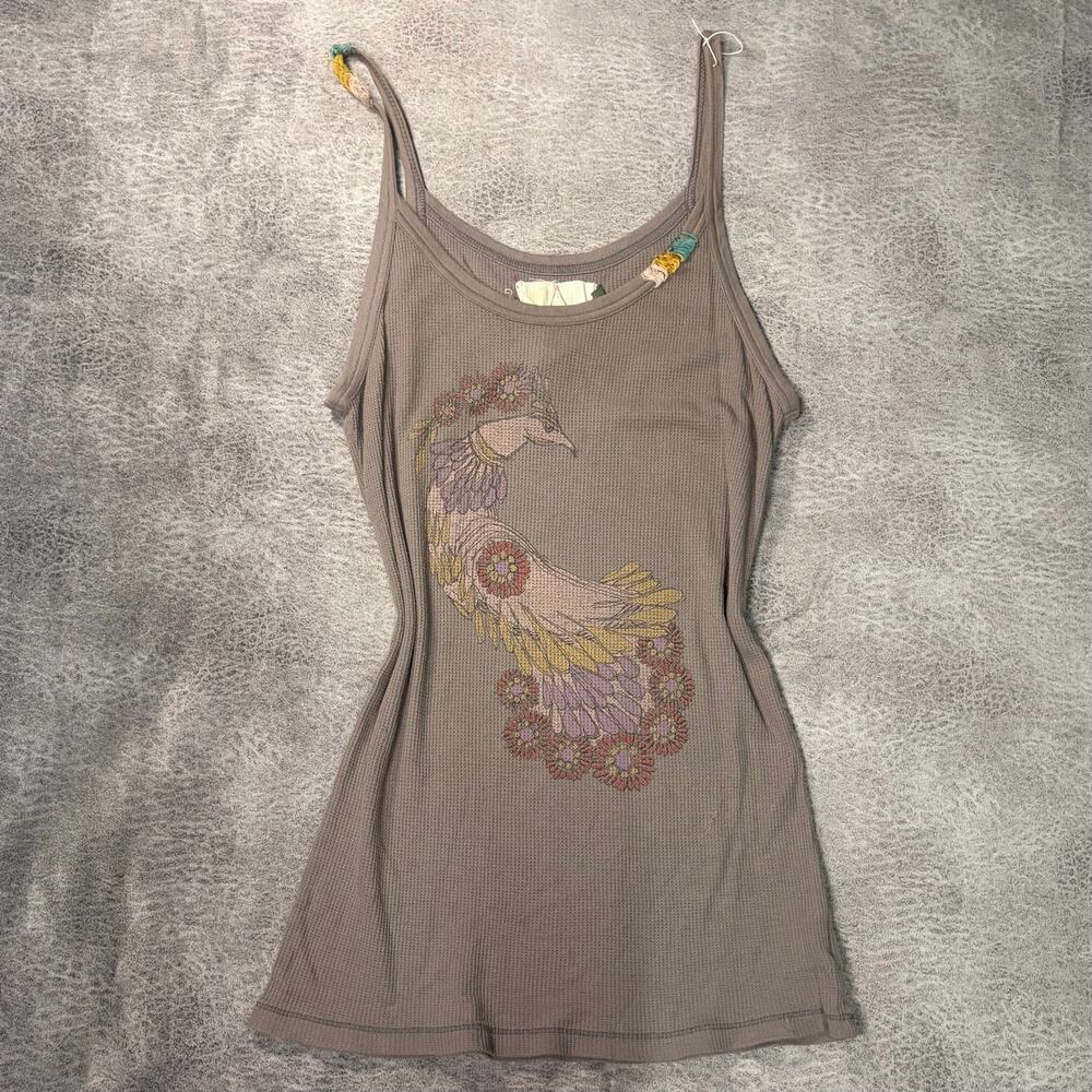 Gray Waffle Knit Bird Graphic Cami